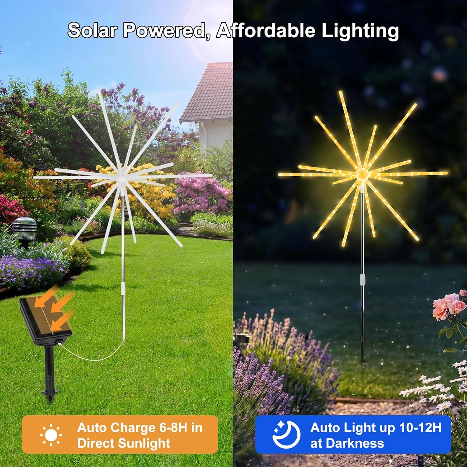 Solar Lights Outdoor Garden 3 in 1 336 LED Solar Firework Lights with Auto Timer 8 Modes Auto On Off Starburst Lights Waterproof for Lawn Yard Patio Party