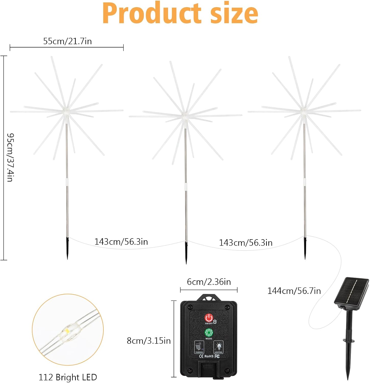 Solar Lights Outdoor Garden 3 in 1 336 LED Solar Firework Lights with Auto Timer 8 Modes Auto On Off Starburst Lights Waterproof for Lawn Yard Patio Party