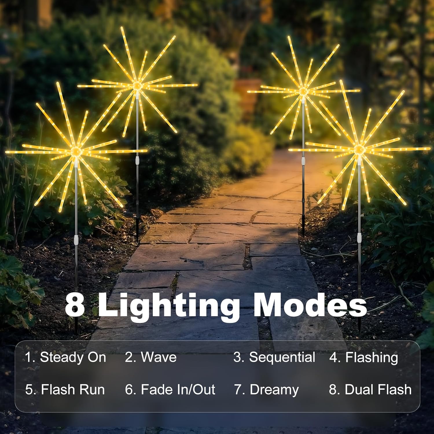 Solar Lights Outdoor Garden 3 in 1 336 LED Solar Firework Lights with Auto Timer 8 Modes Auto On Off Starburst Lights Waterproof for Lawn Yard Patio Party