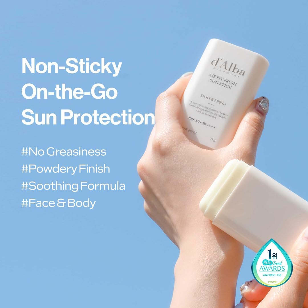 dAlba Air Fit Fresh Sun Stick Face Body Lightweight No White-Cast SPF50  Protection All Skin Type Easy Hygienic Application Vegan-Certified No-Sticky Finish 19g