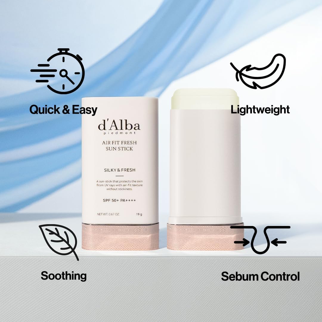 dAlba Air Fit Fresh Sun Stick Face Body Lightweight No White-Cast SPF50  Protection All Skin Type Easy Hygienic Application Vegan-Certified No-Sticky Finish 19g