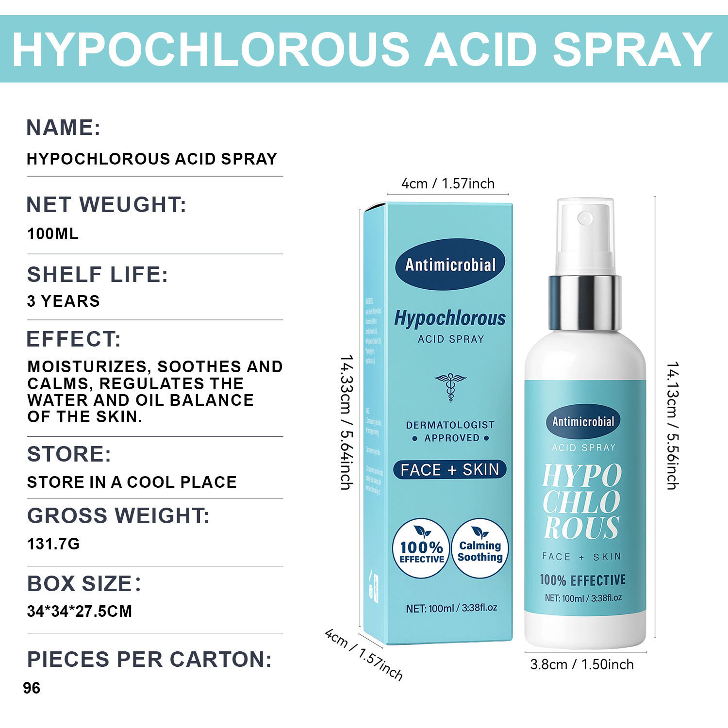 Hypochlorous Acid Spray Facial Mist Hydrating Soothing Refreshing For Daily Skin Care And Moisture Balance 100ml