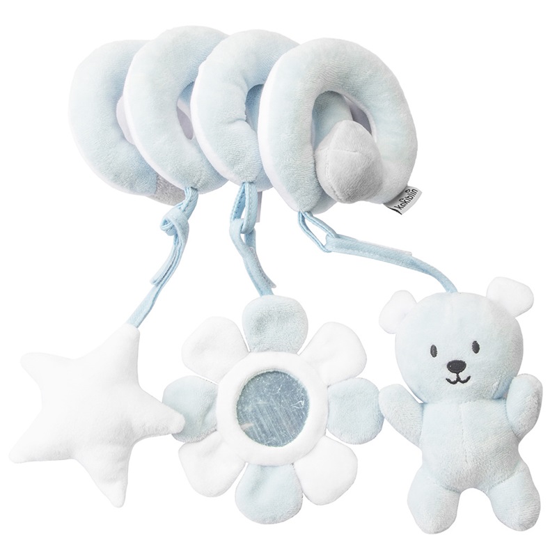(pig) Car Seat Infant Baby Spiral Activity Hanging Toys Stroller Bar Crib Bassinet Mobile with Mirror BB Squeaker and Rattles