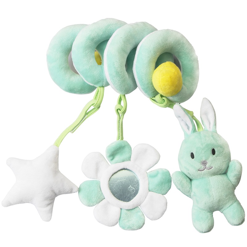 (pig) Car Seat Infant Baby Spiral Activity Hanging Toys Stroller Bar Crib Bassinet Mobile with Mirror BB Squeaker and Rattles