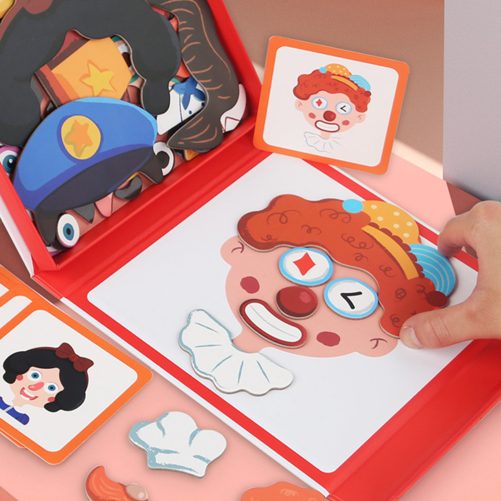 (figure) Magnetic Puzzle Boy Face Dress Up Game Book Shaped S.T.E.M. Montessori Toys Learning Educational Gift for Ages 3 