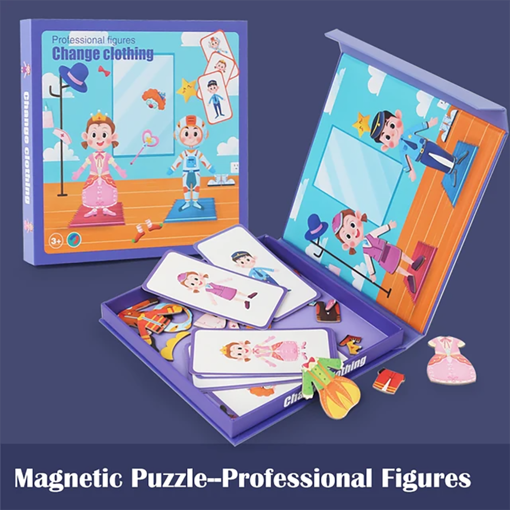 (figure) Magnetic Puzzle Boy Face Dress Up Game Book Shaped S.T.E.M. Montessori Toys Learning Educational Gift for Ages 3 
