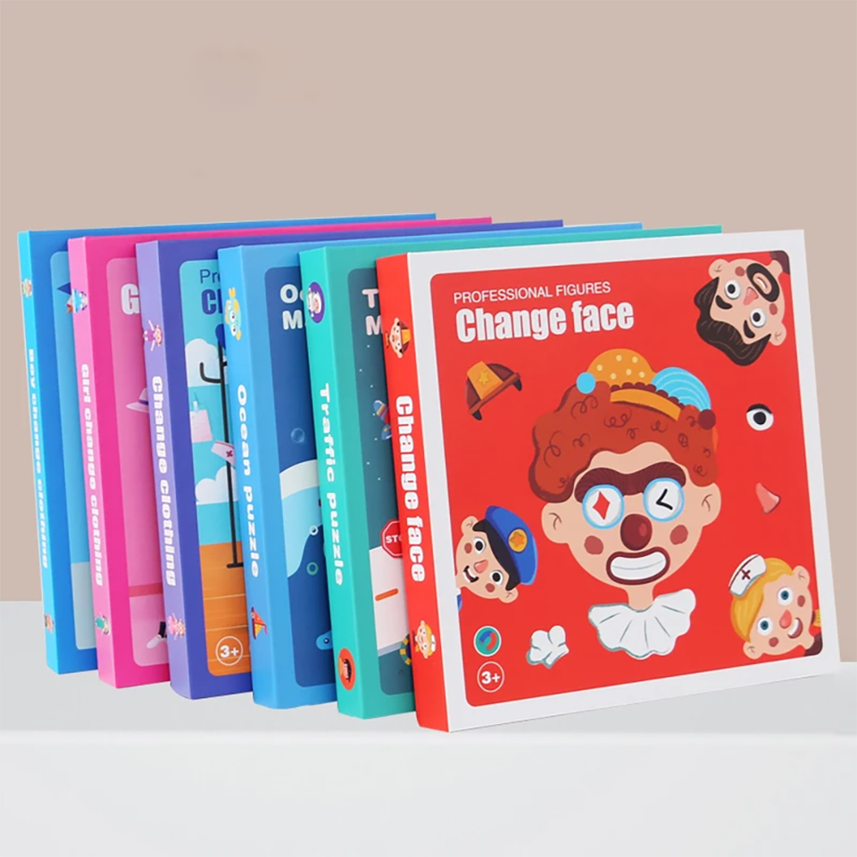 (figure) Magnetic Puzzle Boy Face Dress Up Game Book Shaped S.T.E.M. Montessori Toys Learning Educational Gift for Ages 3 