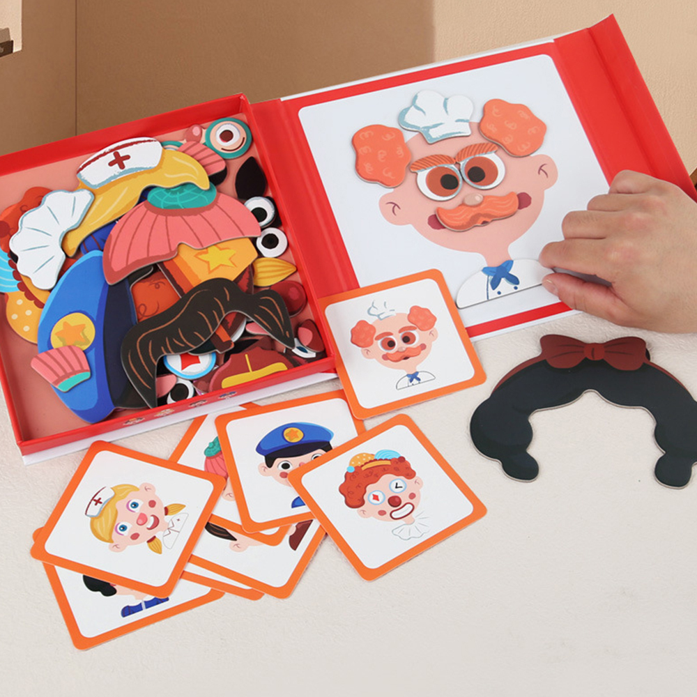 (figure) Magnetic Puzzle Boy Face Dress Up Game Book Shaped S.T.E.M. Montessori Toys Learning Educational Gift for Ages 3 