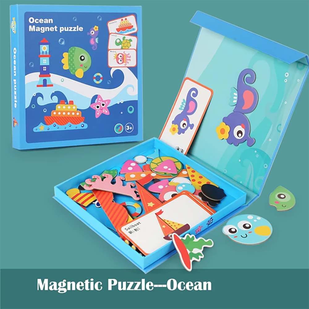 (figure) Magnetic Puzzle Boy Face Dress Up Game Book Shaped S.T.E.M. Montessori Toys Learning Educational Gift for Ages 3 
