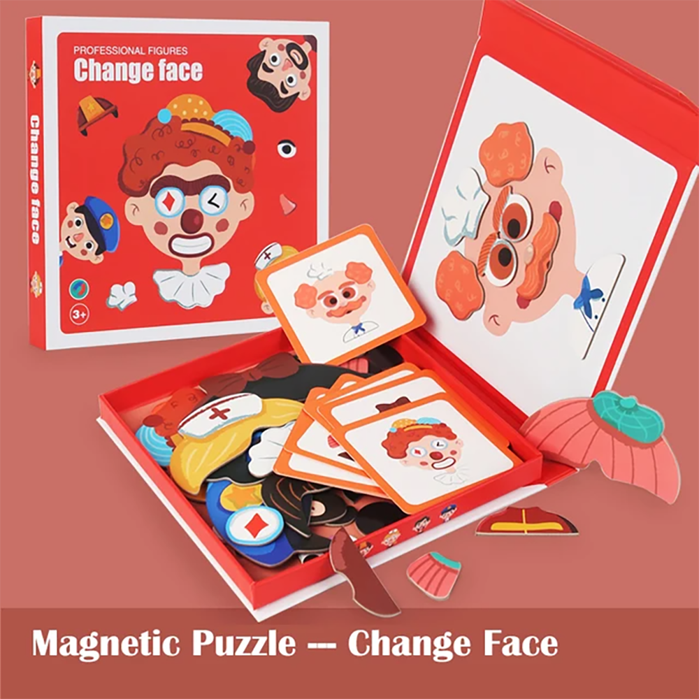 (figure) Magnetic Puzzle Boy Face Dress Up Game Book Shaped S.T.E.M. Montessori Toys Learning Educational Gift for Ages 3 