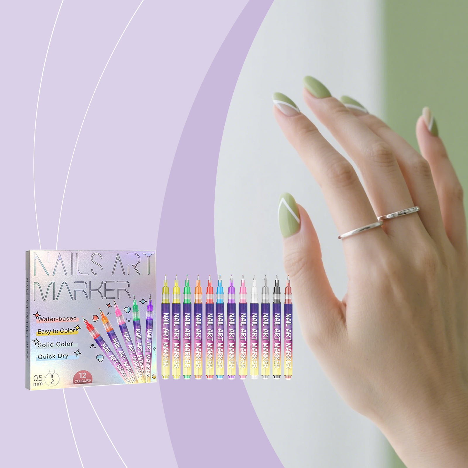 Diy Nail Painting Pen Easy To Operate Convenient Multi Color Line Drawing For Various Occasions Nail Tips