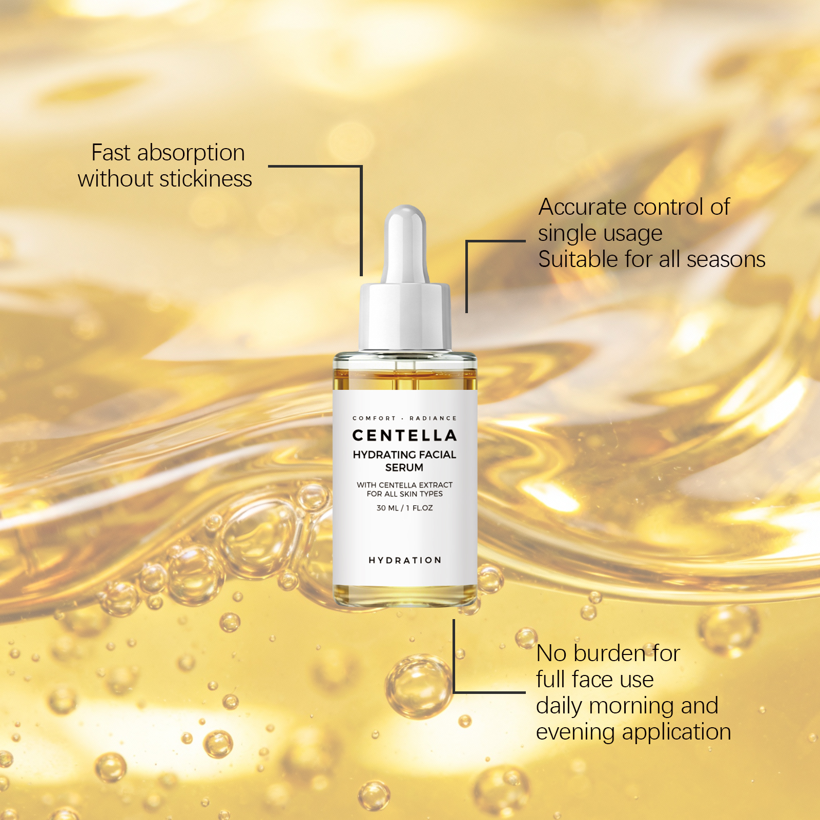Facial Centella Essence Refreshing Nonsticky Hydrating Soft Light Moisturizing Skin Care