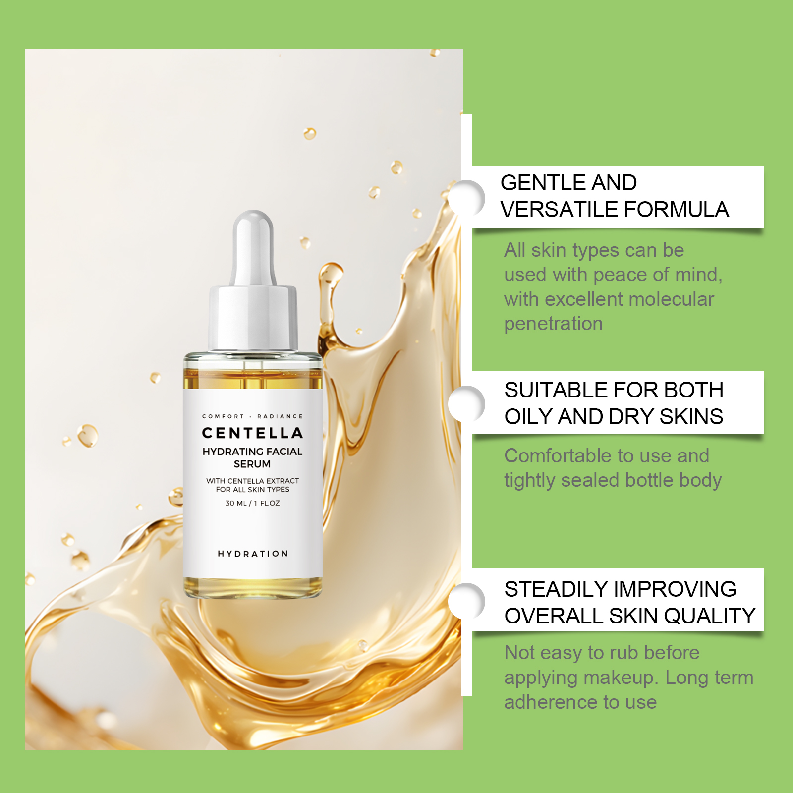 Facial Centella Essence Refreshing Nonsticky Hydrating Soft Light Moisturizing Skin Care