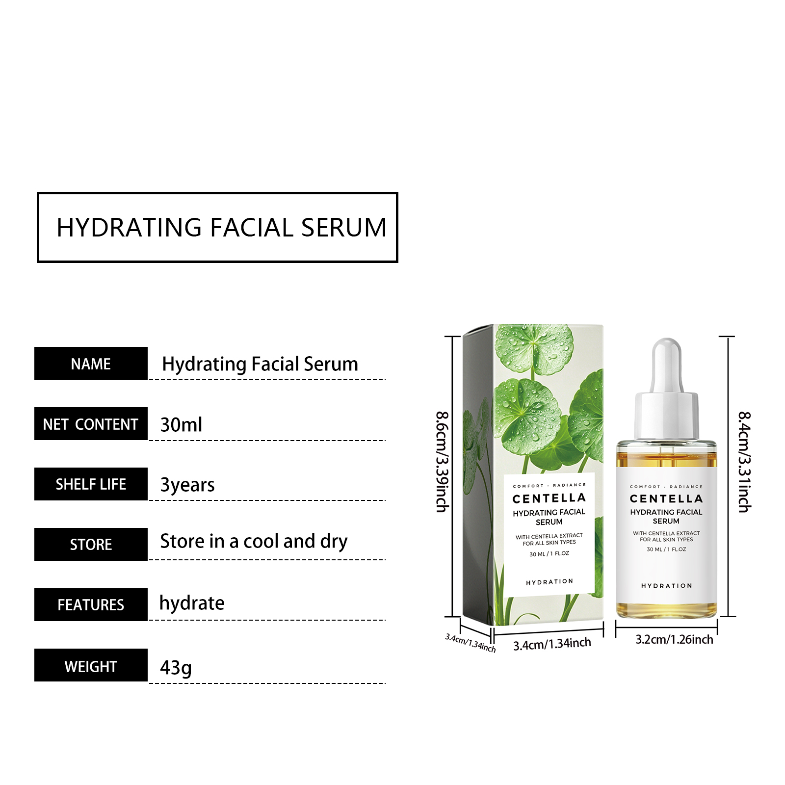 Facial Centella Essence Refreshing Nonsticky Hydrating Soft Light Moisturizing Skin Care