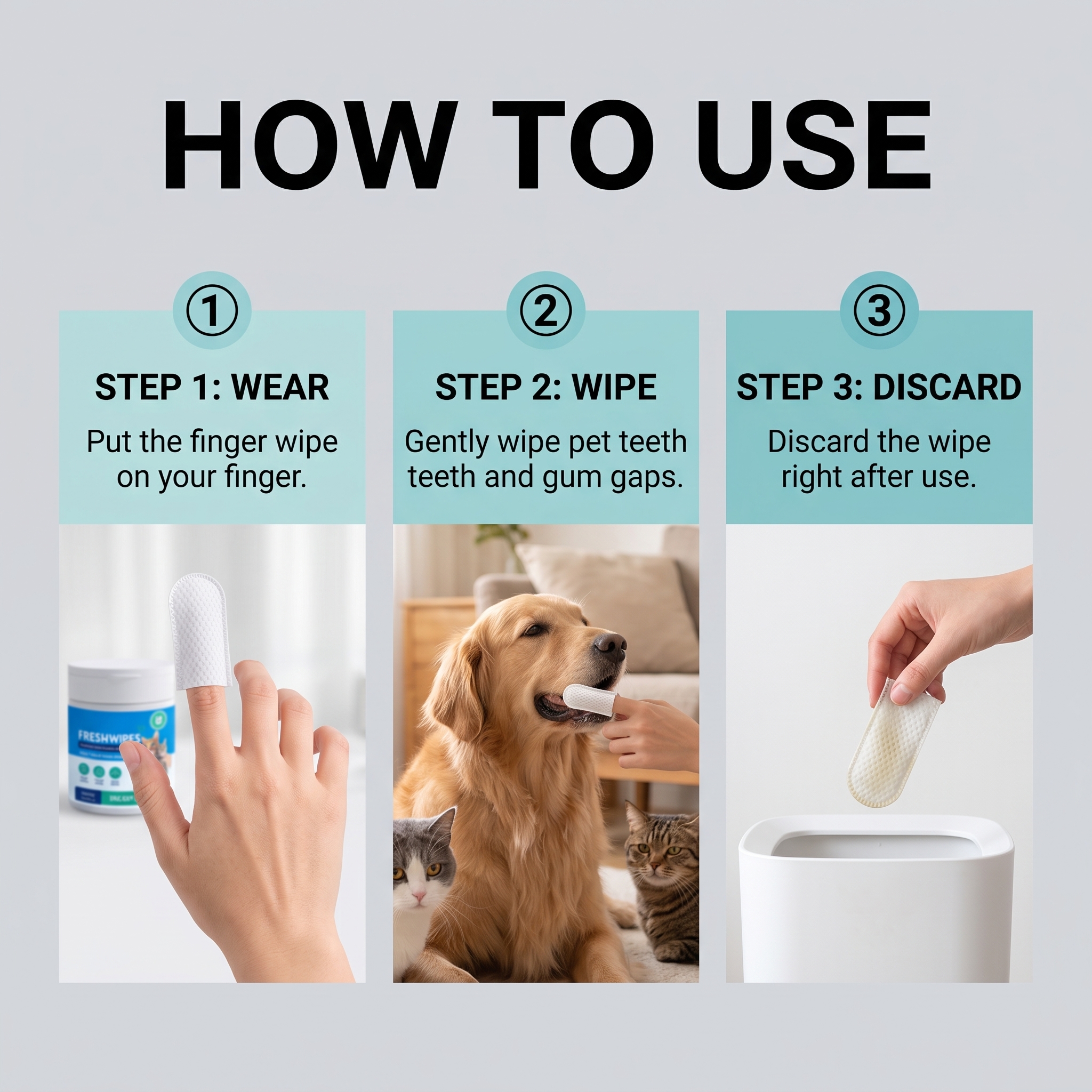 Pet Dental Finger Wipes Soft Comfortable Fresh Clean For Dogs And Cats Oral Teeth Care