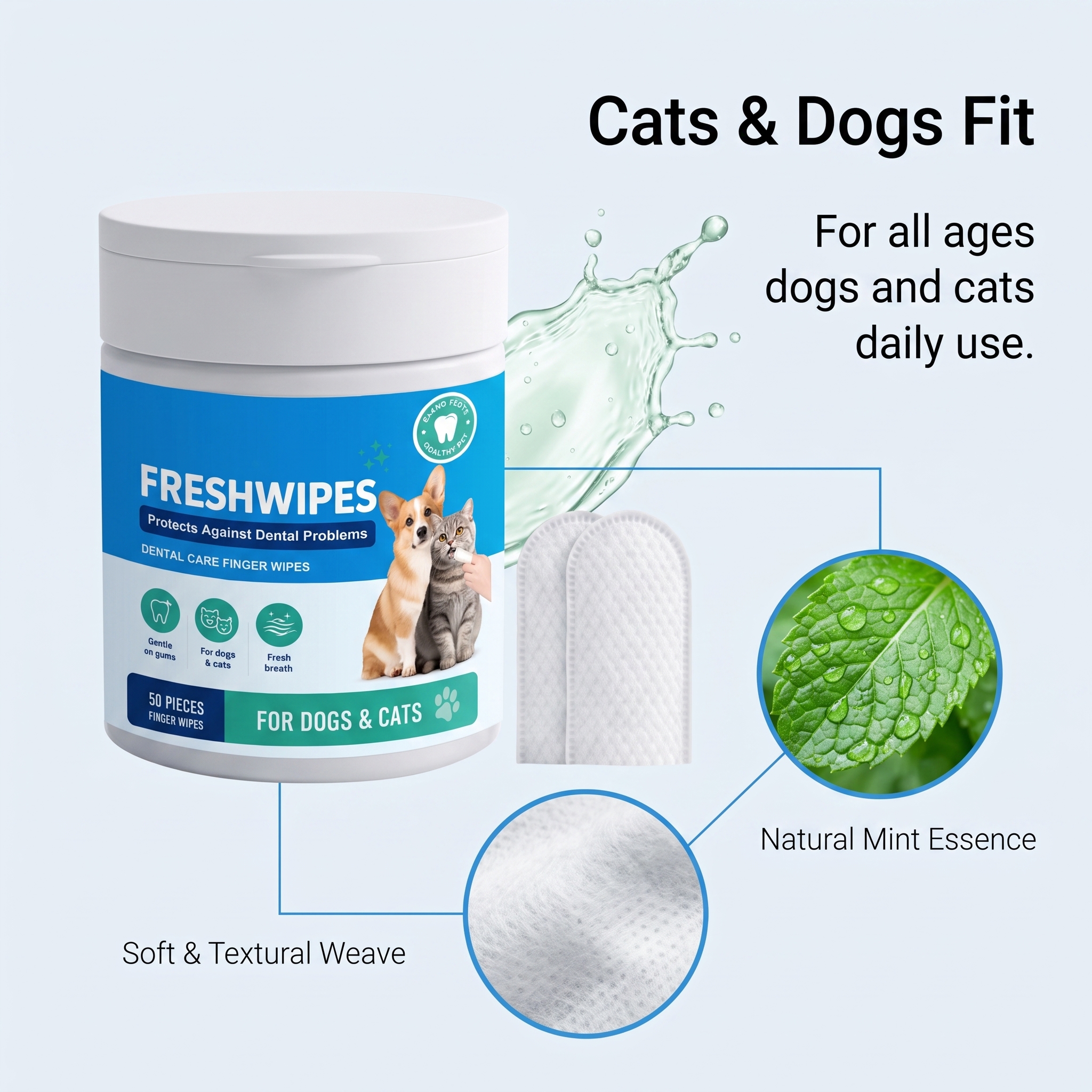 Pet Dental Finger Wipes Soft Comfortable Fresh Clean For Dogs And Cats Oral Teeth Care