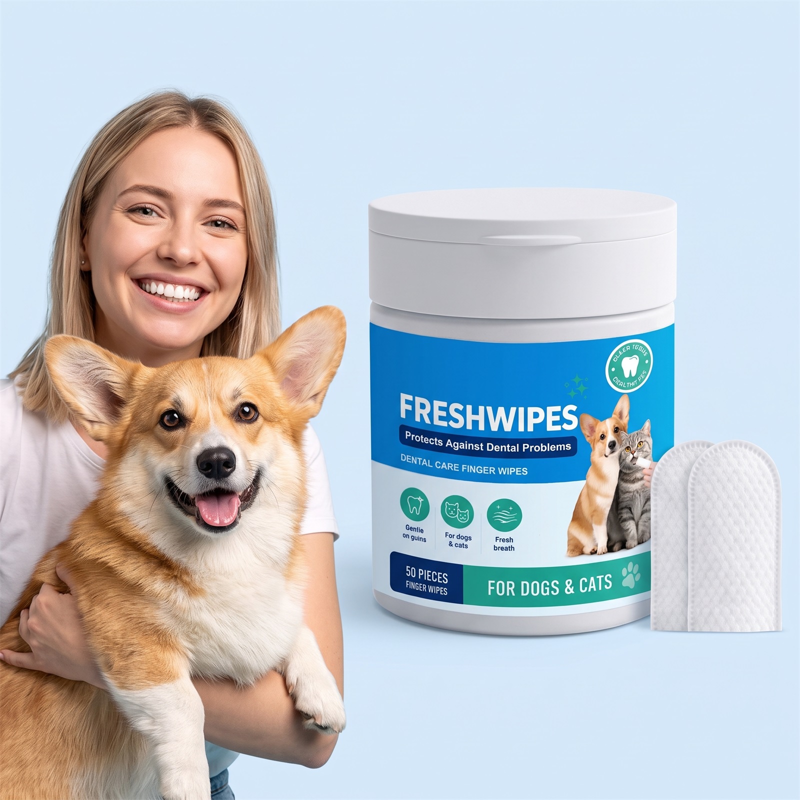 Pet Dental Finger Wipes Soft Comfortable Fresh Clean For Dogs And Cats Oral Teeth Care