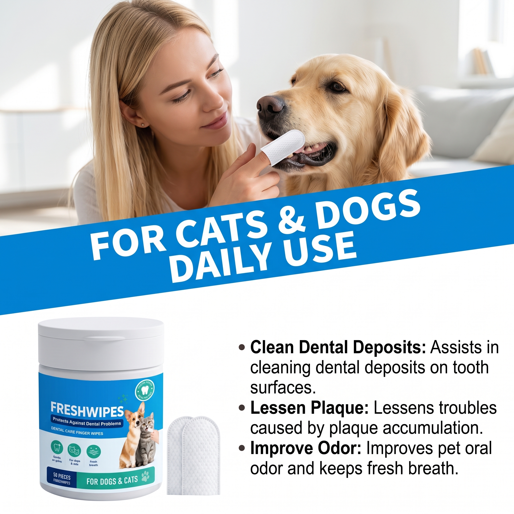 Pet Dental Finger Wipes Soft Comfortable Fresh Clean For Dogs And Cats Oral Teeth Care