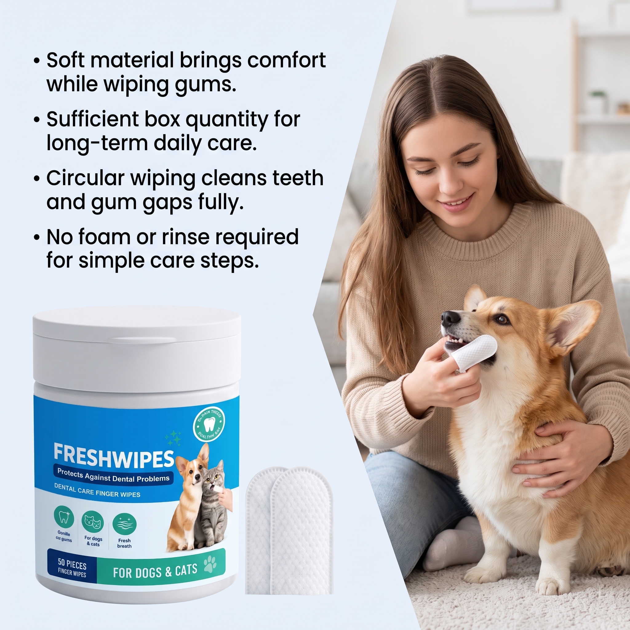 Pet Dental Finger Wipes Soft Comfortable Fresh Clean For Dogs And Cats Oral Teeth Care