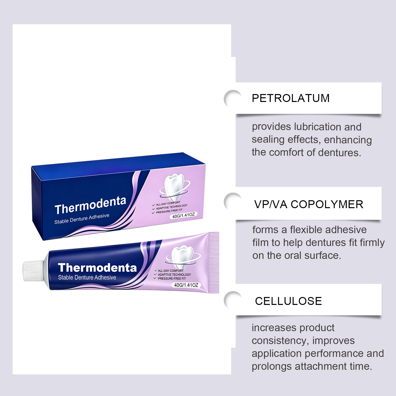 Long Lasting Denture Adhesive For Secure Fixation Of Removable Oral Prosthesis