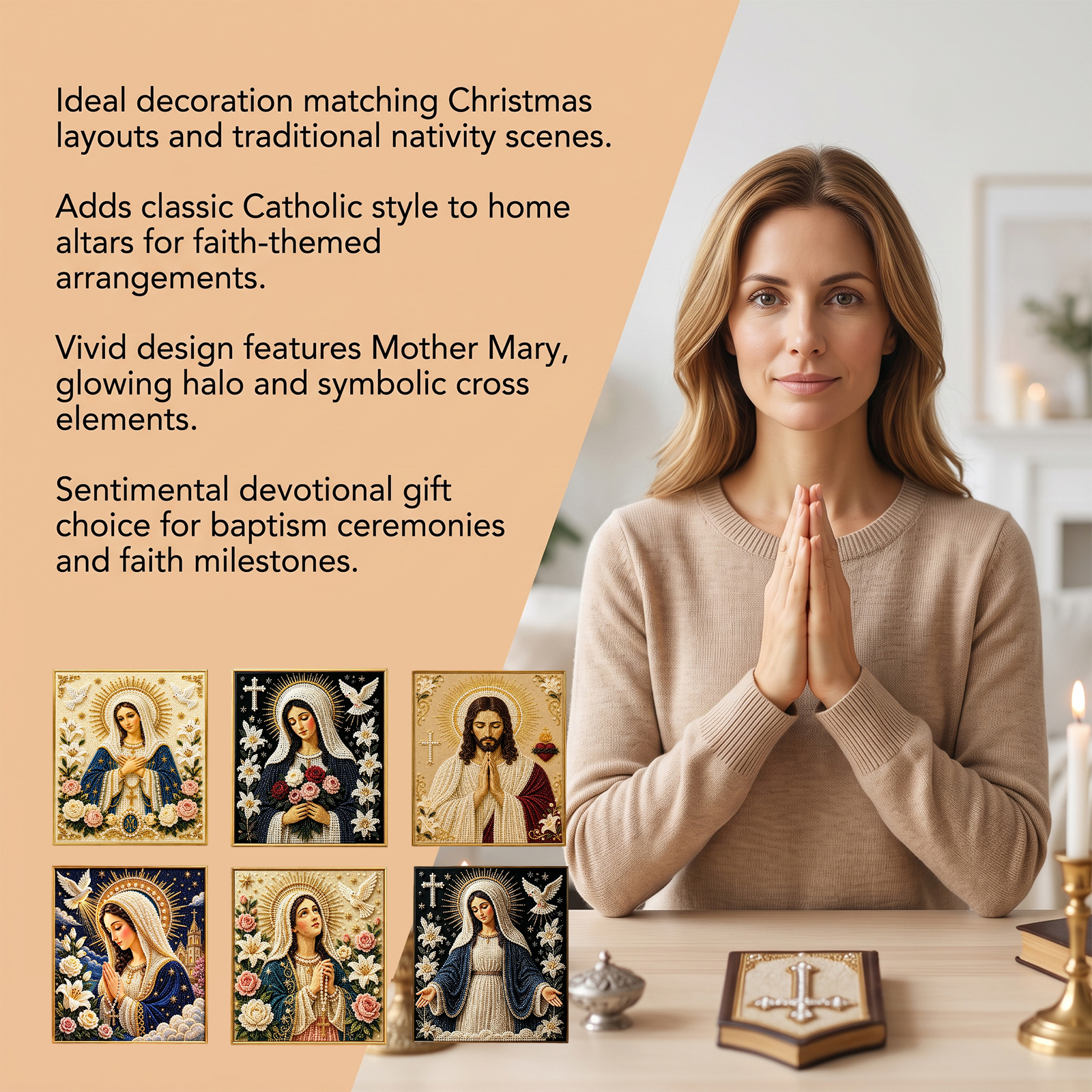 (Sacred Heart Of Jesus) Christmas Diy Art Set Creative Gift Festival Atmosphere Home Diamond Sticker Ornament