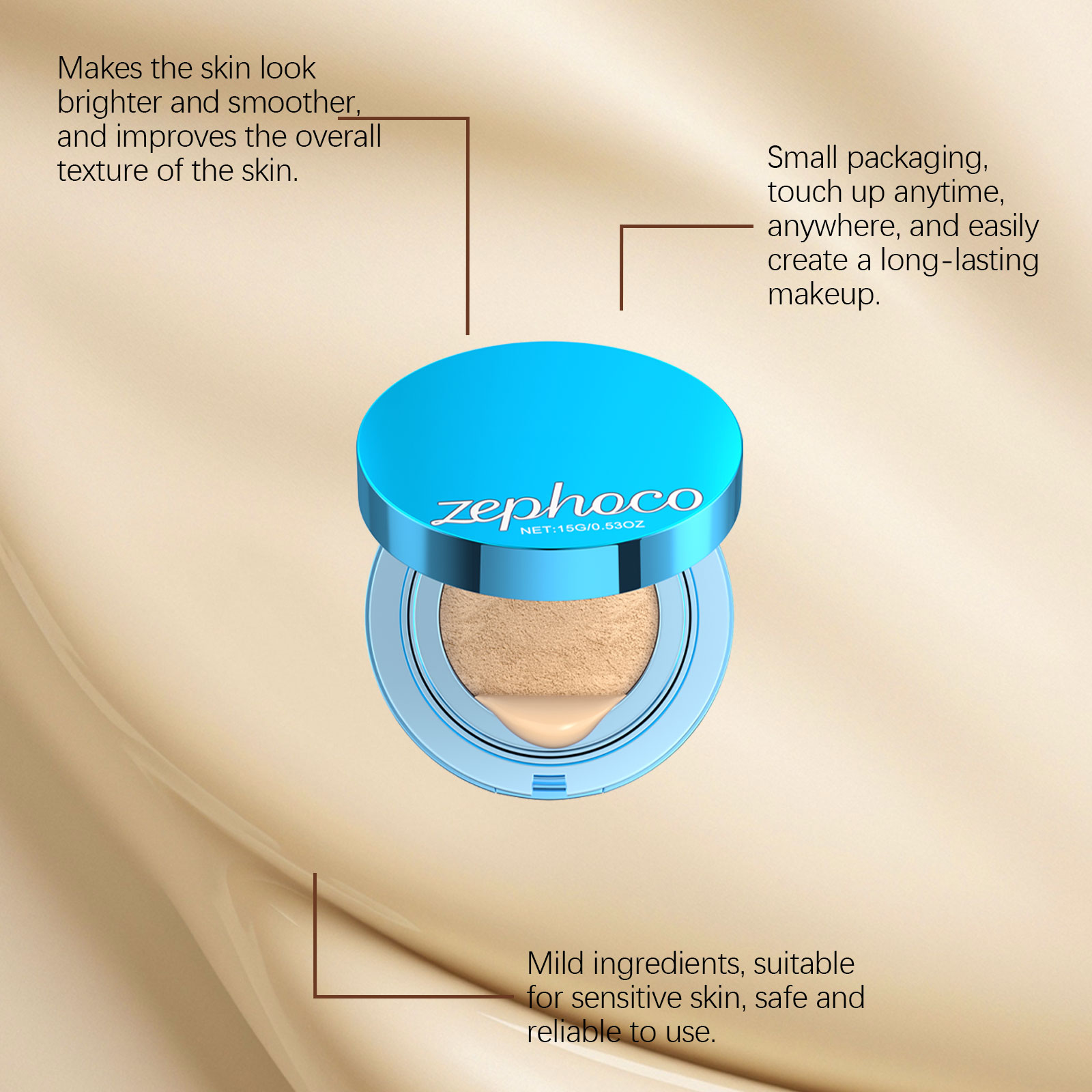 (Ivory White) Matte Concealer Cushion Creates Natural Base Makeup Lightweight Comfortable Non Cracking Concealing Matte Foundation