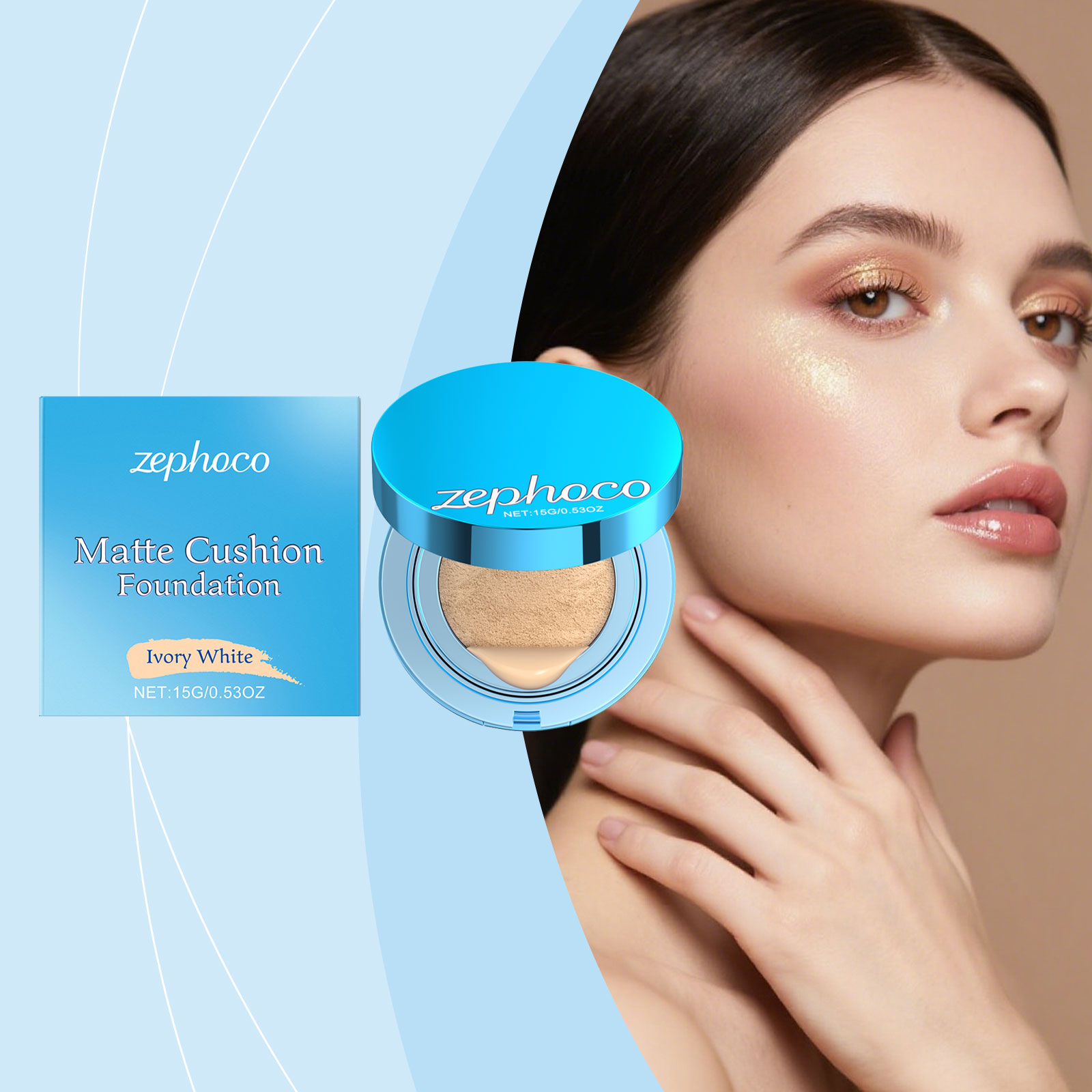 (Ivory White) Matte Concealer Cushion Creates Natural Base Makeup Lightweight Comfortable Non Cracking Concealing Matte Foundation
