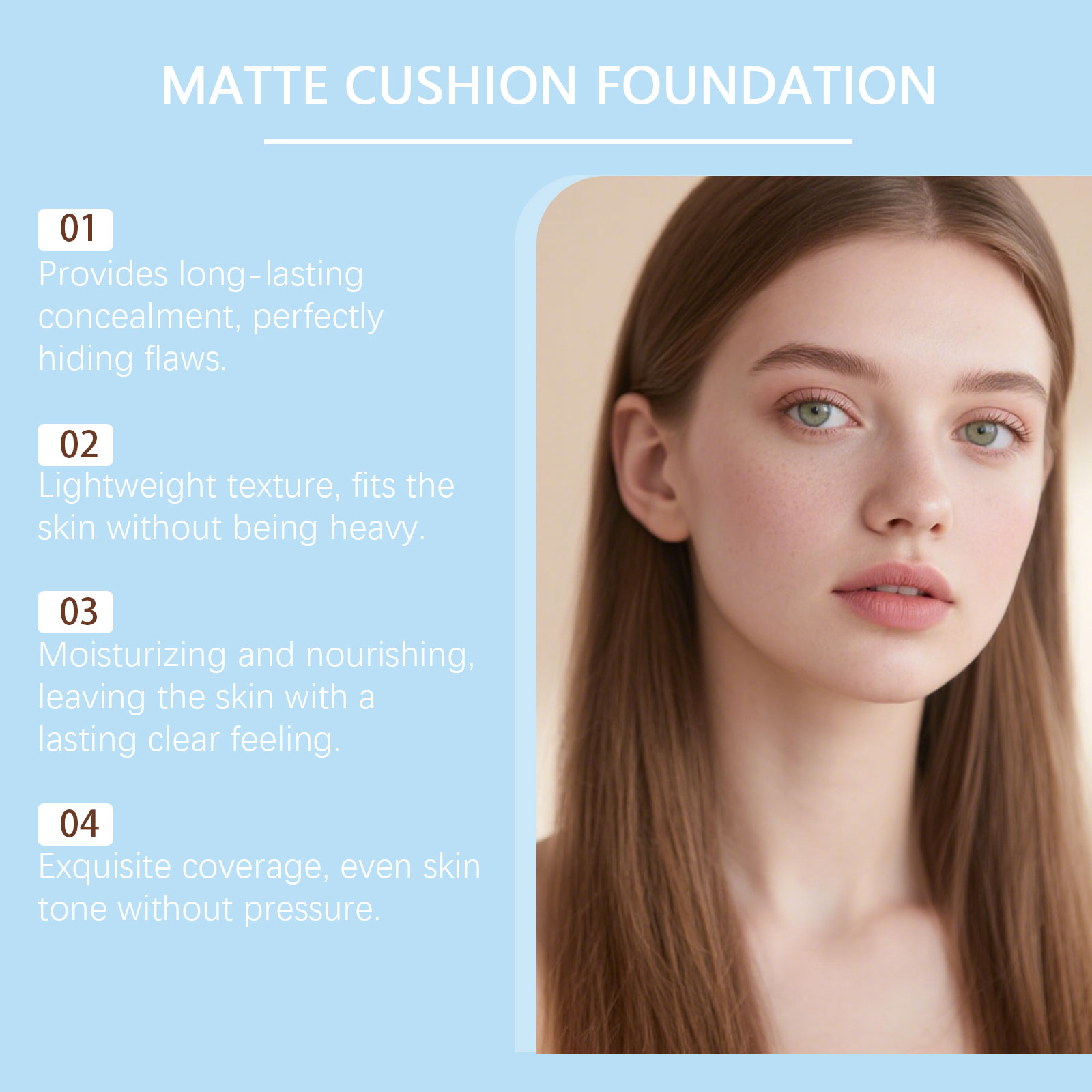 (Ivory White) Matte Concealer Cushion Creates Natural Base Makeup Lightweight Comfortable Non Cracking Concealing Matte Foundation