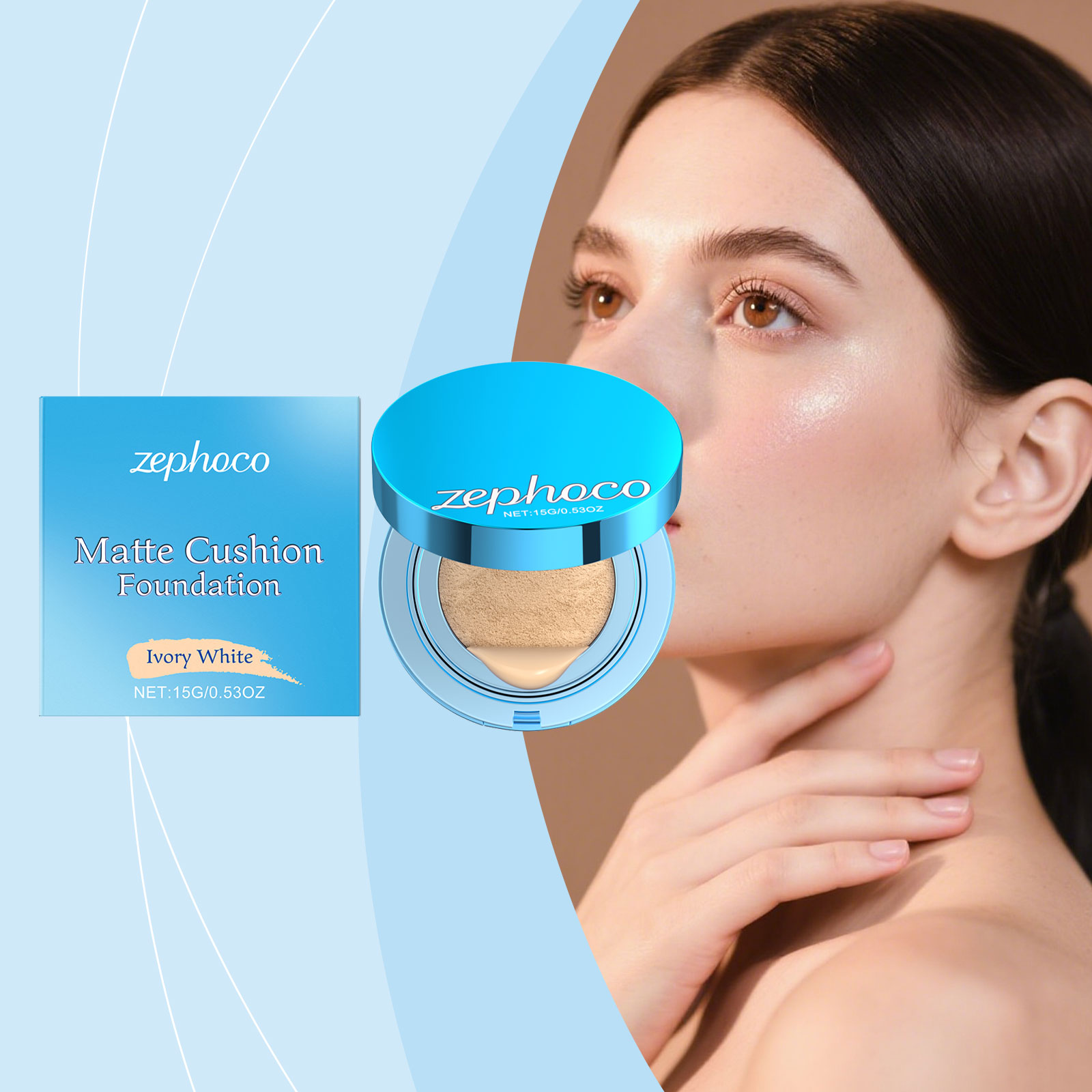 (Ivory White) Matte Concealer Cushion Creates Natural Base Makeup Lightweight Comfortable Non Cracking Concealing Matte Foundation