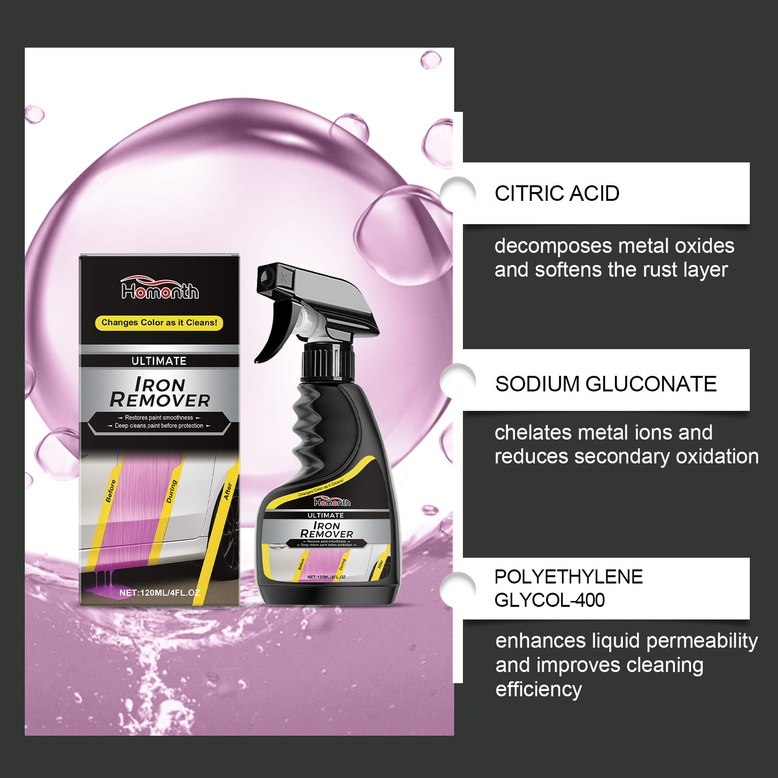 Car Rust Remover Clean Decontaminate Bright Cleaner For Car Wheel Metal Surface