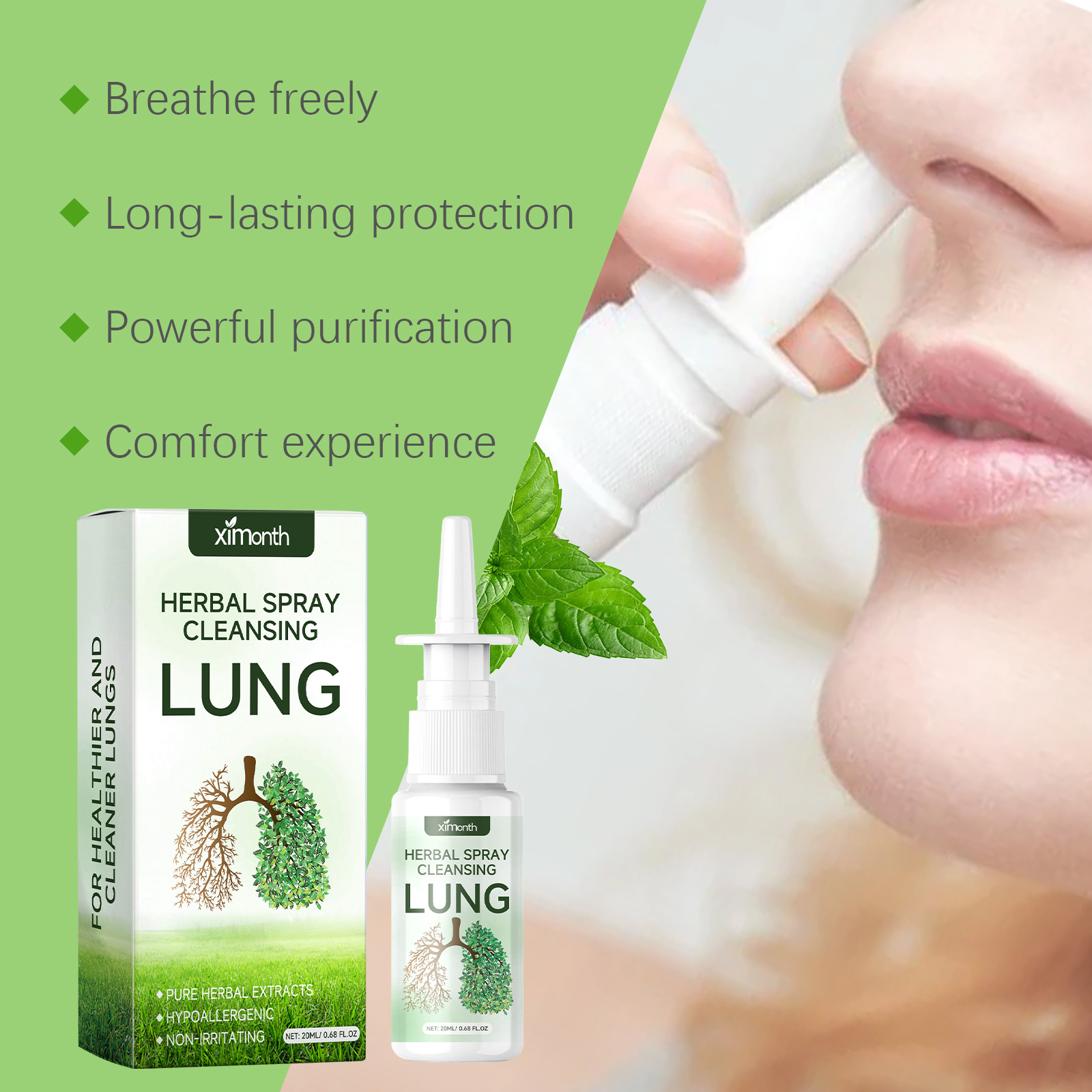 Herbal Nasal Spray Soothing Congestion Relief Breath Freshening Cooling Comfort Daily Nasal Care