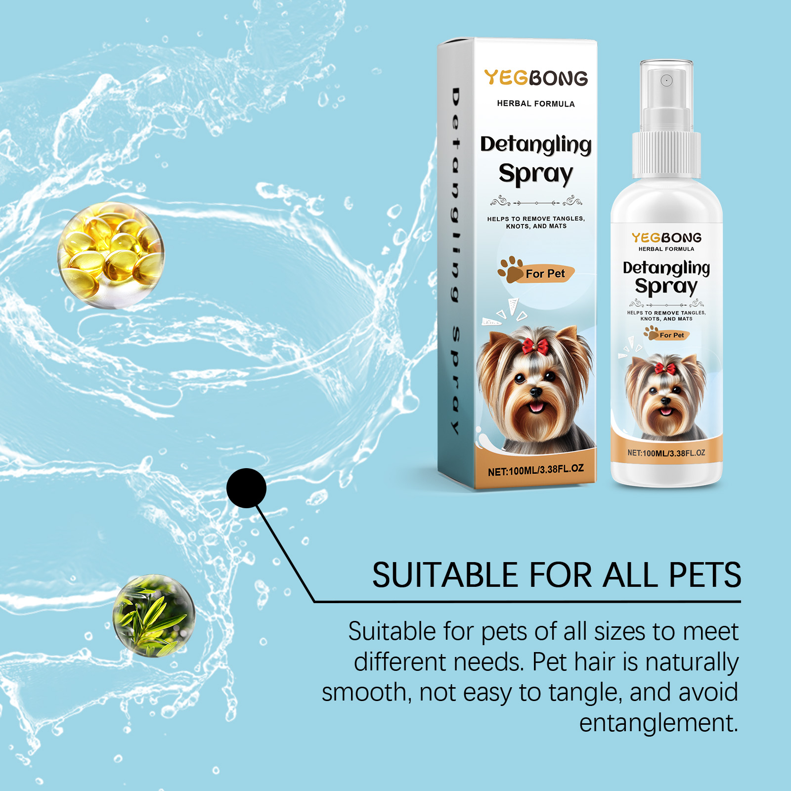 Dog Detangling Spray For Pets Matted Hair Smoothing Cleaning Grooming Daily Care