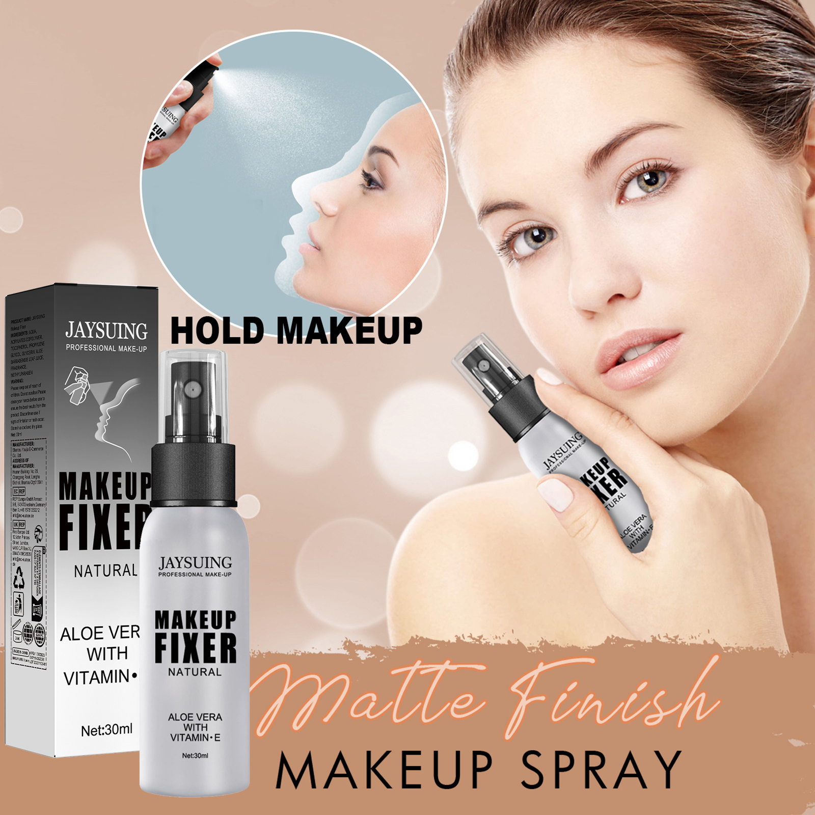 Makeup Setting Spray Waterproof Long Lasting Natural Matte Finish Hydrating With Aloe Vera Vitamin E 30ml