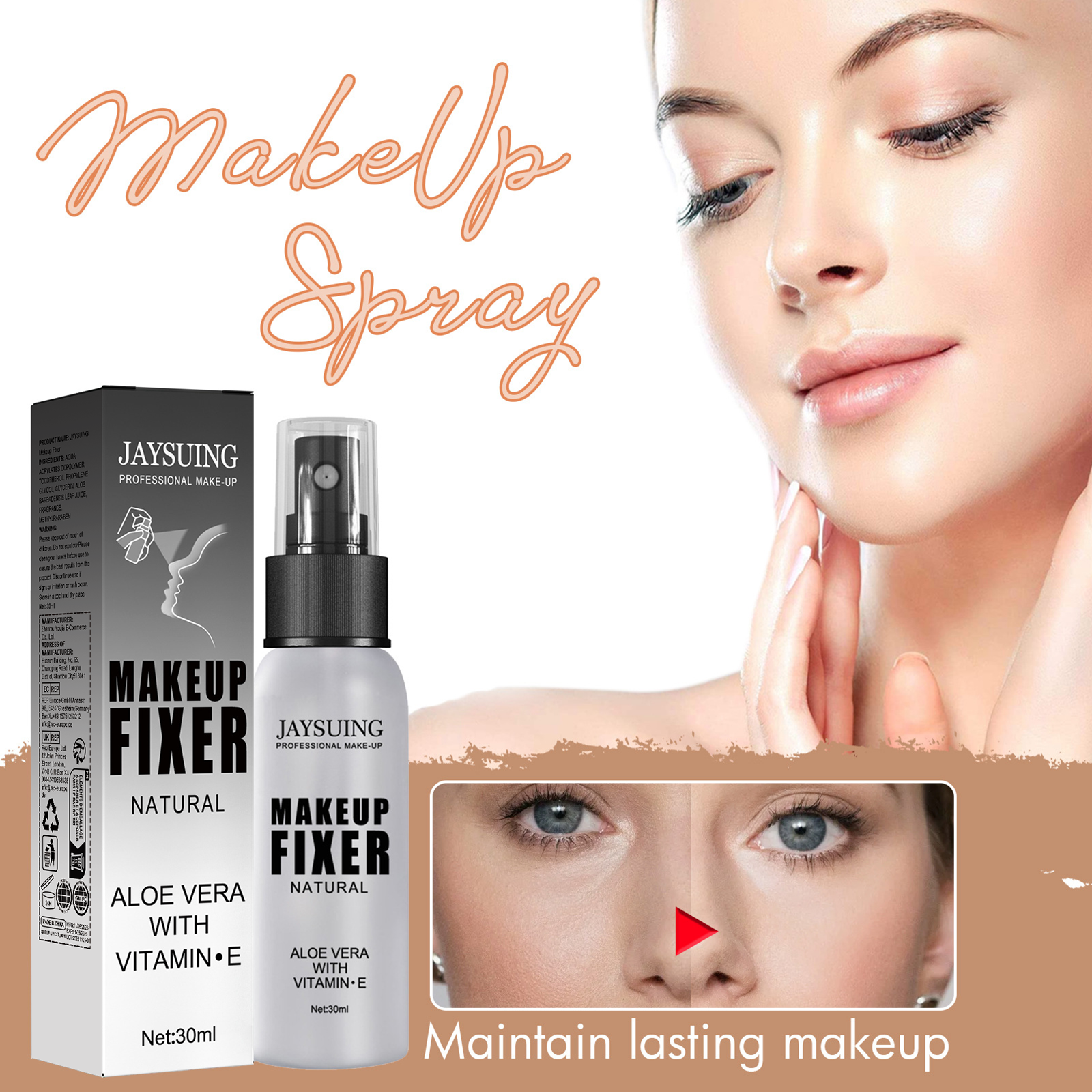Makeup Setting Spray Waterproof Long Lasting Natural Matte Finish Hydrating With Aloe Vera Vitamin E 30ml