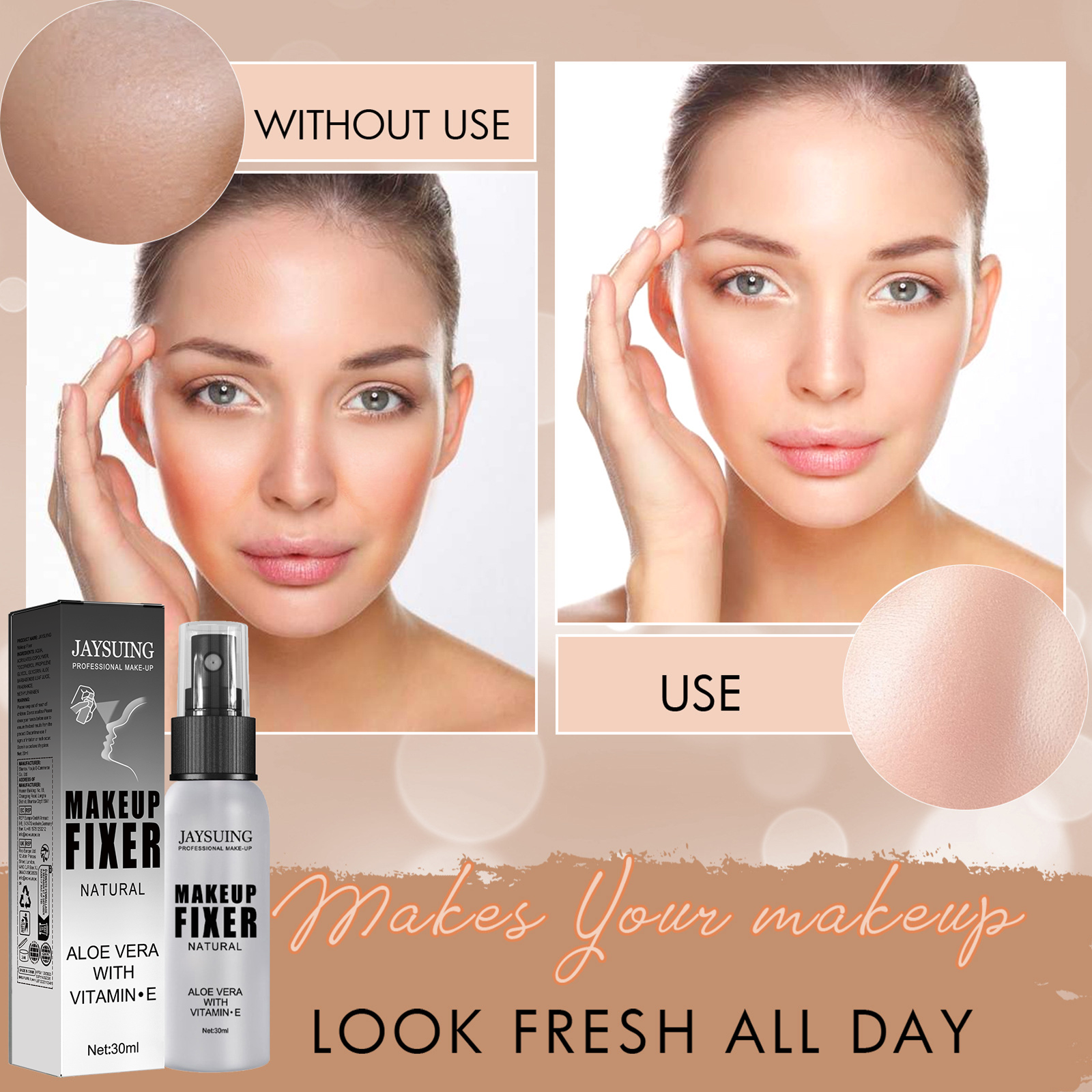 Makeup Setting Spray Waterproof Long Lasting Natural Matte Finish Hydrating With Aloe Vera Vitamin E 30ml