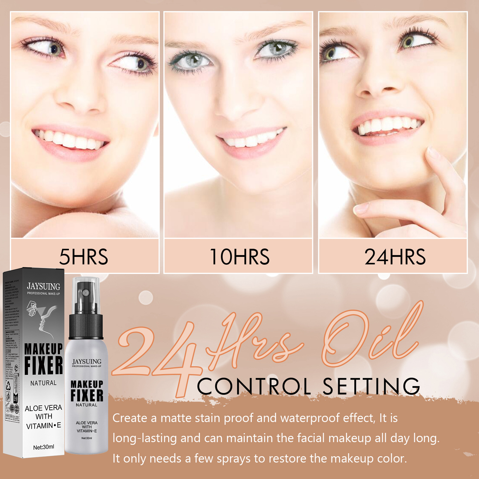 Makeup Setting Spray Waterproof Long Lasting Natural Matte Finish Hydrating With Aloe Vera Vitamin E 30ml