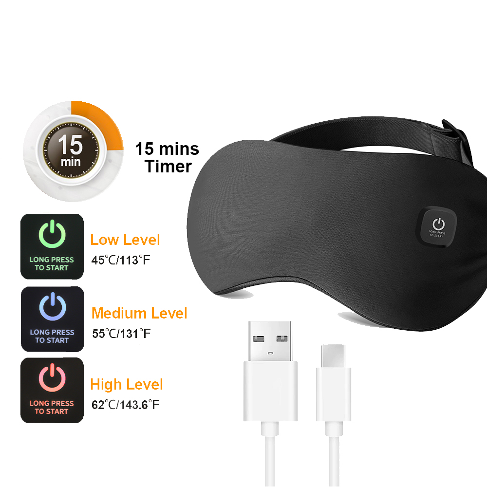 (Black) Heated Eye Mask for Dry Eyes Cordless Warm Eye Compress Sleeping Mask Light Blocking Washable Eye Heating Pad for Travel Office Home