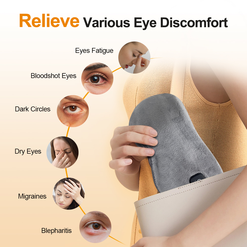 (Black) Heated Eye Mask for Dry Eyes Cordless Warm Eye Compress Sleeping Mask Light Blocking Washable Eye Heating Pad for Travel Office Home