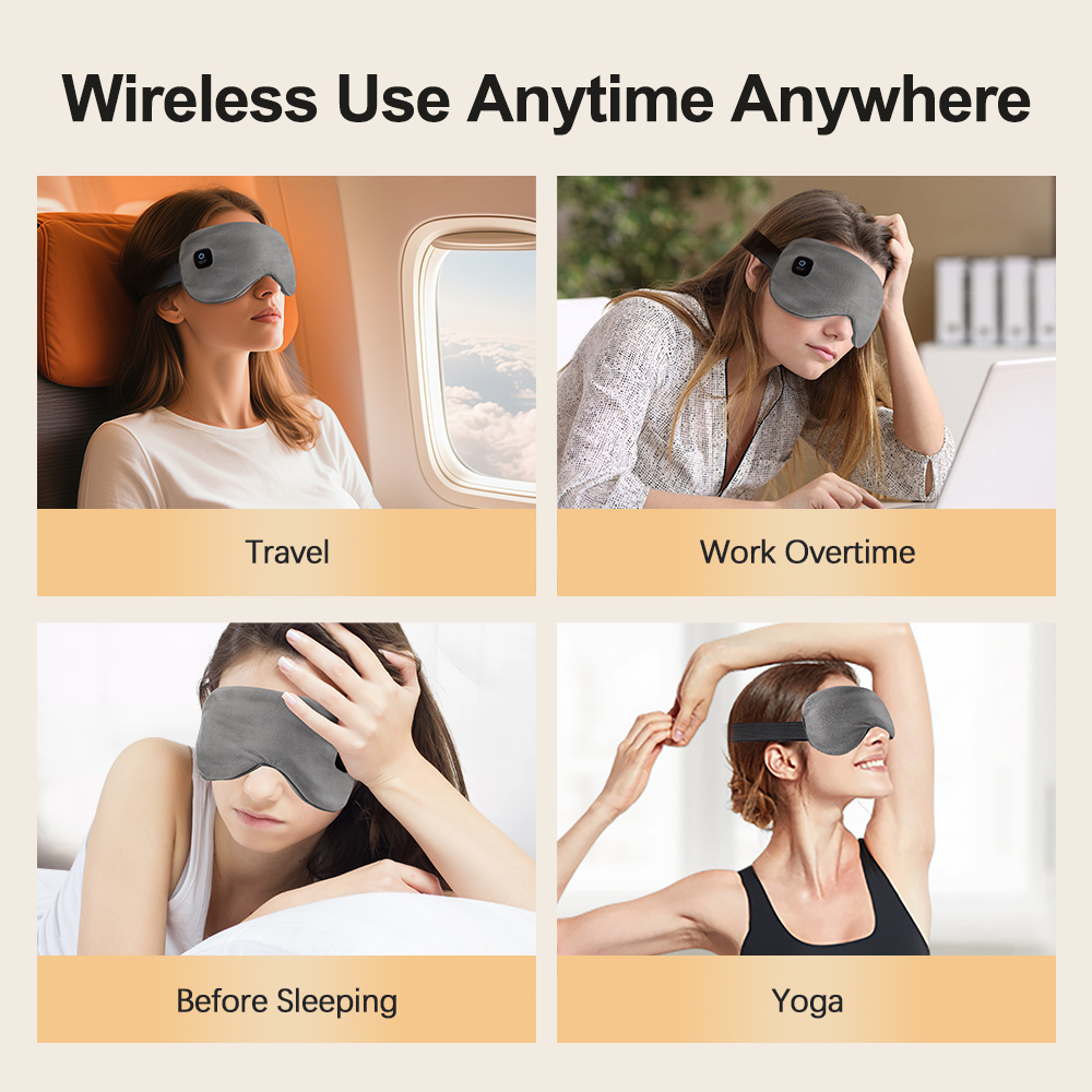 (Black) Heated Eye Mask for Dry Eyes Cordless Warm Eye Compress Sleeping Mask Light Blocking Washable Eye Heating Pad for Travel Office Home