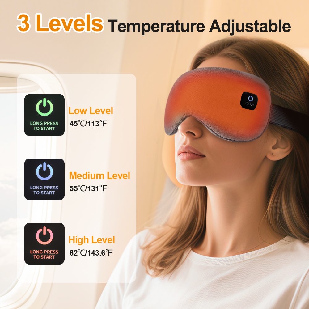 (Black) Heated Eye Mask for Dry Eyes Cordless Warm Eye Compress Sleeping Mask Light Blocking Washable Eye Heating Pad for Travel Office Home