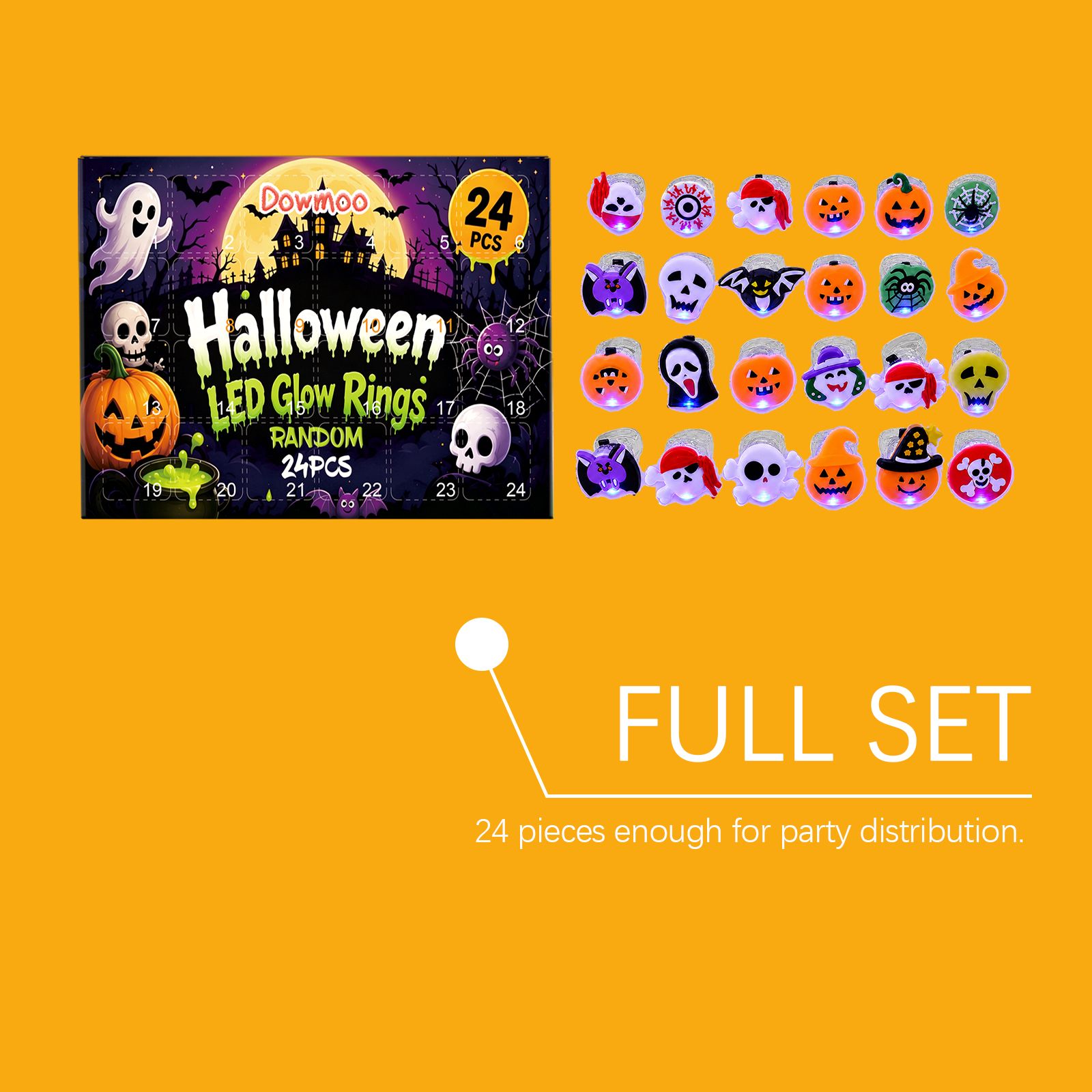 Halloween Advent Calendar 24-Day Countdown LED Halloween Rings Light-Up Blind Box Toy Set for Parties Trick or Treat Classroom Rewards for Kids