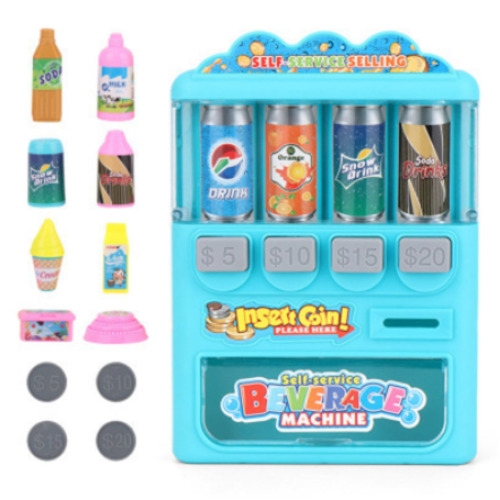 (Blue) Children's Vending Machine Beverage Machine Toy Coin-operated Fun Play House