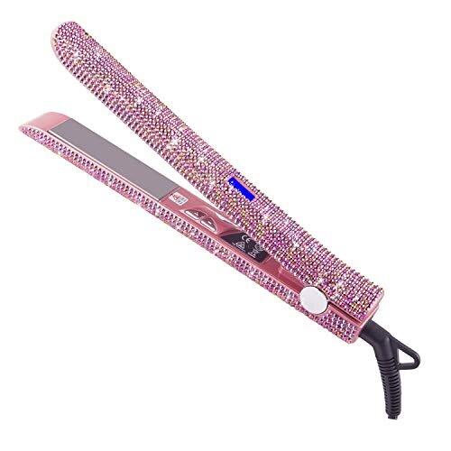 Hair Straightener Hair Curler Professional Titanium Flat Iron Rhinestone Straightening Iron for Women Crystal Diamond LCD Digital Display