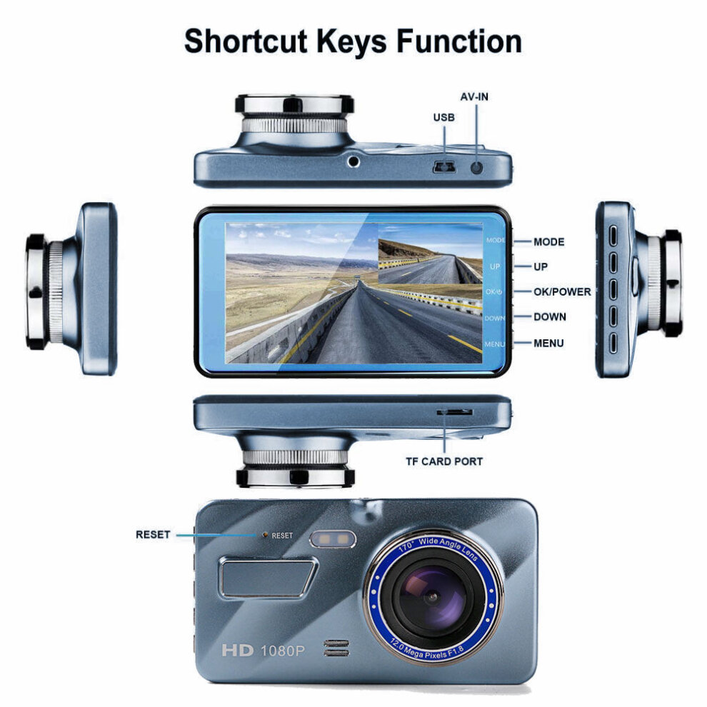 (IPS Touch Screen) 4-in Driving Recorder Dual Camera Reversing Image
