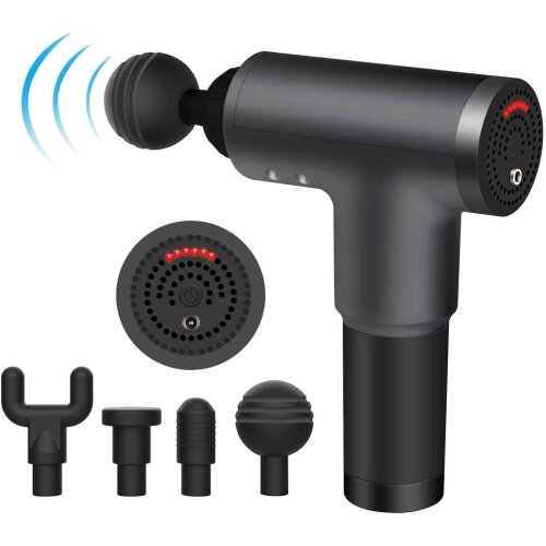Massage Gun with 4 Head 6 Level Speed Portable Handheld Electric Back Neck Muscle Sport Massager  Electric Percussive Percussion Therapy Device for Body Athlete Pain Relief and Fitness Recovery