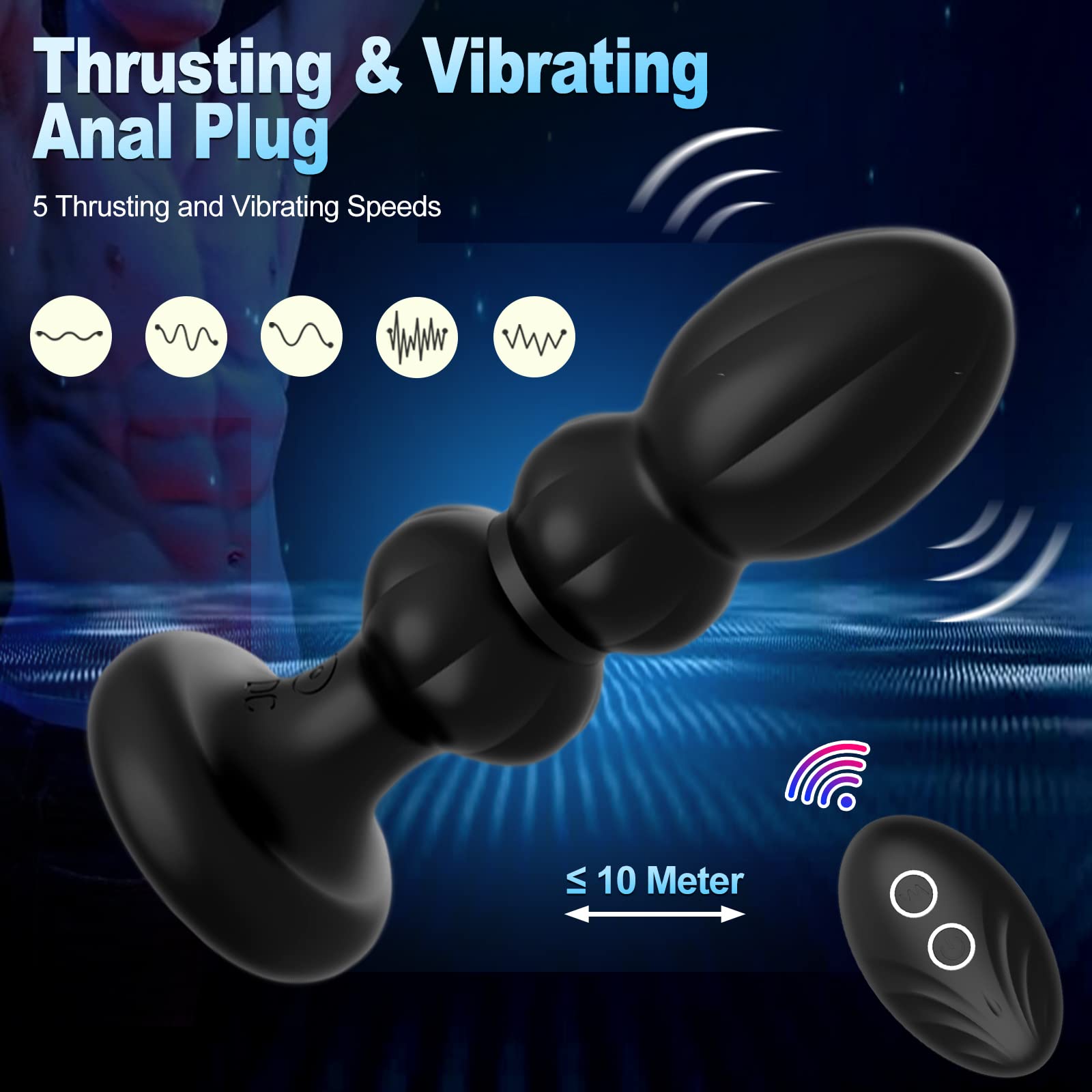 Thrusting Anal Butt Plug Vibrator Prostate Massager Wireless G Spot Vibe Dildo Adult Sex Toys for Couples Gay Male Women Male Masturbation Remote Control with 5 Vibration Mode Rechargeable