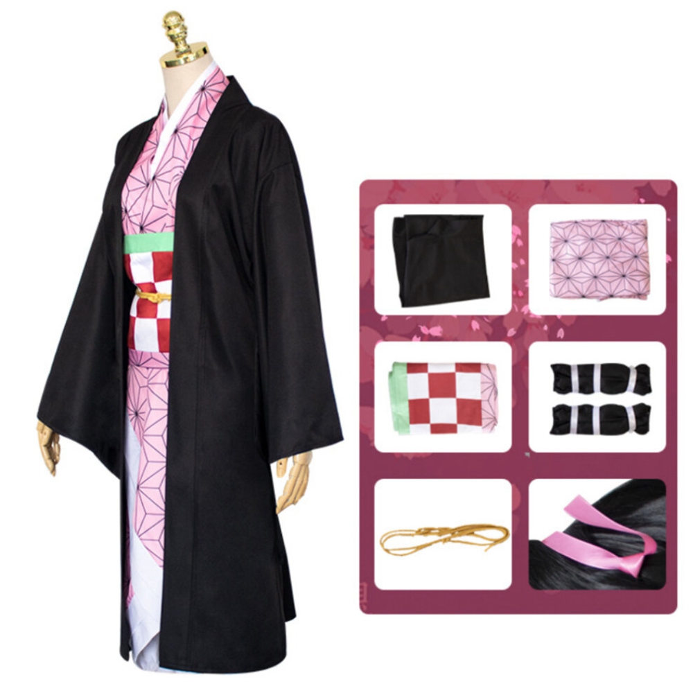 (4~5 Years) Kamen Mizuzi Girls Boys Cosplay Costume Tanjiros Sister Cosplay Outfits Kid Halloween Demon Slayer Kids Cosplay Kamado Nezuko Tanjiro Kimono Robes Costume