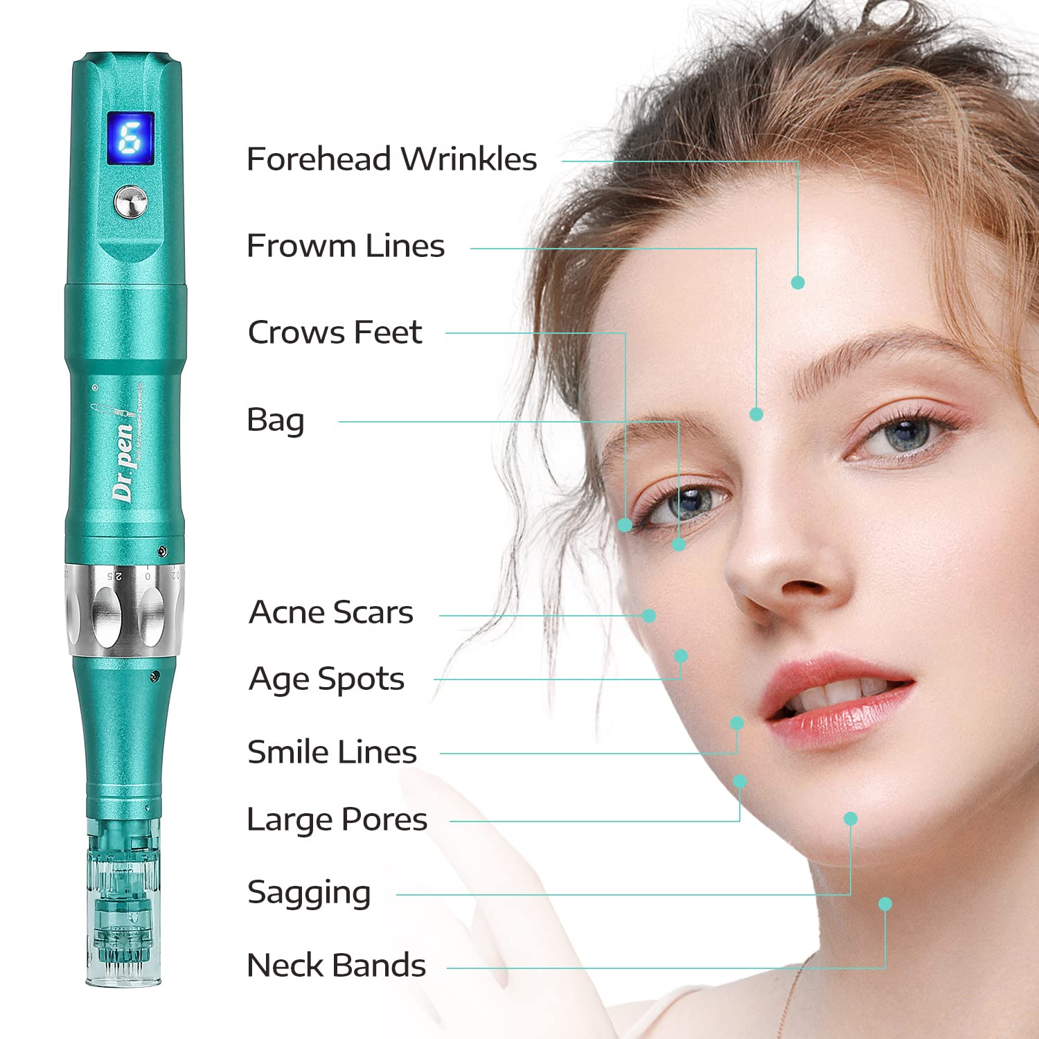Dr.pen A6S Ultima Derma Auto Pen Microneedling Pens Wireless Electric Micro Needle Treatment Tool Kit for Skincare Wrinkle Removing Serum in 6 Speeds with 30pcs Pin Cartridges