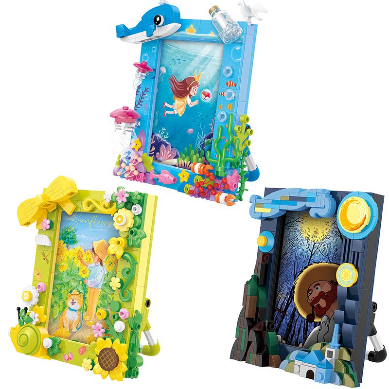 (Ocean) Creative Ideas Photo Frame Mini Buildings Blocks Model Bricks DIY Friends Toy For Adults Kid Gift