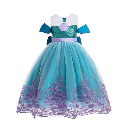 Girls Fancy Dress The Little Mermaid Ariel Costume Princess Dress Up Gown Green Sequins Kids Fairy Tales Cosplay Fancy Party Outfits Halloween Carnival Costumes